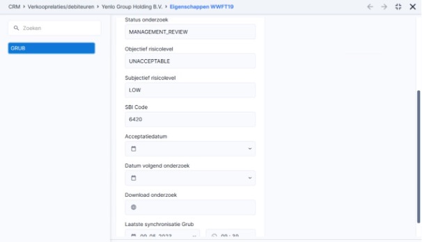 Voorbeeld van wwft velden in AFAS accountancy via Grub